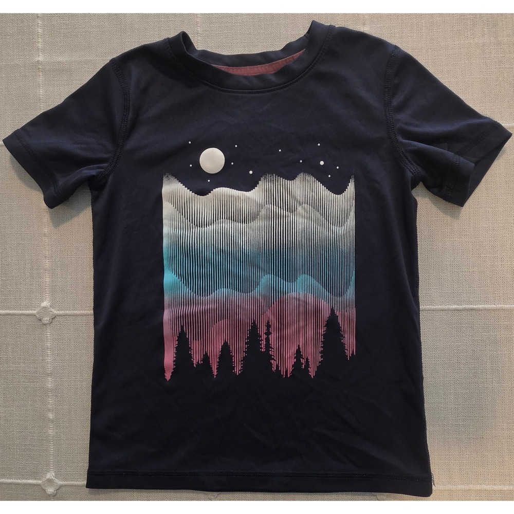 All In Motion Kids Navy Mountain Graphic Active Tee Shirt XS 4/5